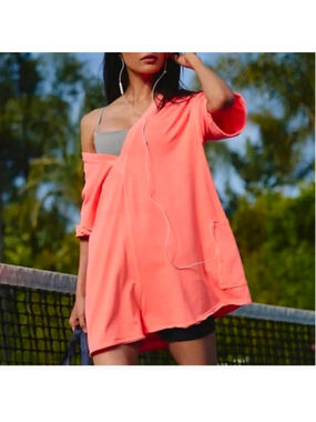 Free People Neon Coral Hotshot Romper Oversized Size XL